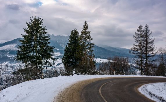 turnaround on serpentine in winter mountains. lovely transportation scenery