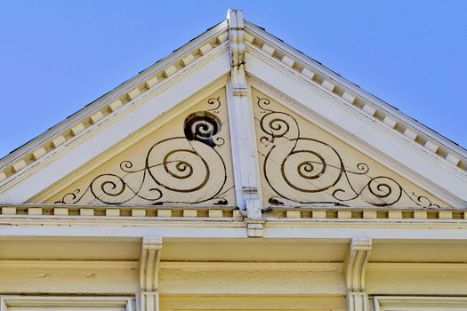 Old wood house facade peak