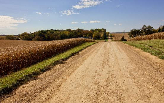 Long road across the autumn valley