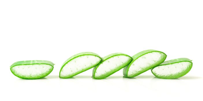 Aloe vera leaves with sliced on white background for beauty and healthy product concept