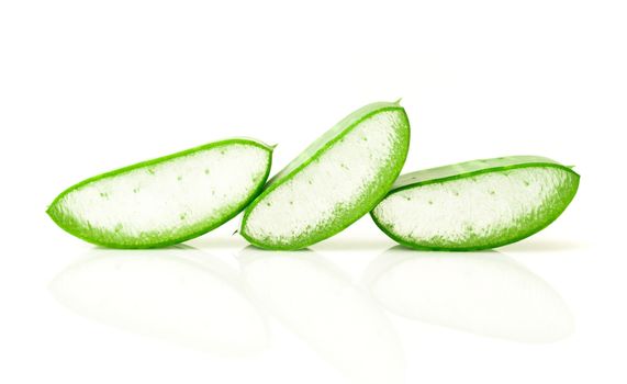 Aloe vera leaves with sliced on white background for beauty and healthy product concept