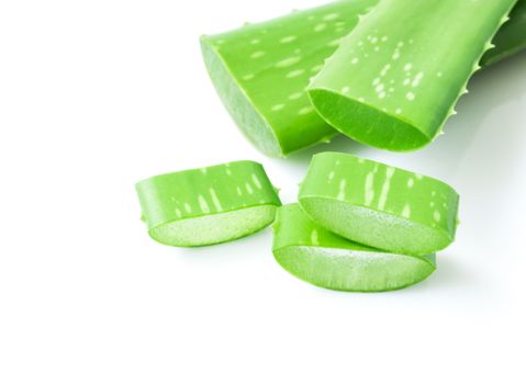 Aloe vera with sliced on white background for beauty and healthy product concept