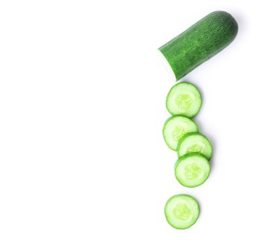 Top view cucumber sliced on white background, food and vegetable concept