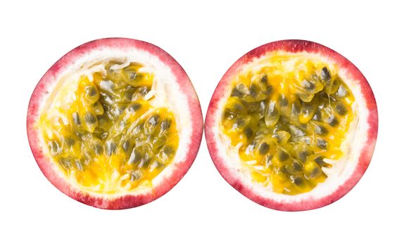 Closeup up passion fruit with sliced on white background, fruit for healthy concept
