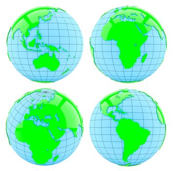 All side of Earth. Isolated on white. 3d illustration