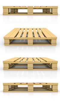 Set of wooden pallet. Isolated on white background. 3d illustration