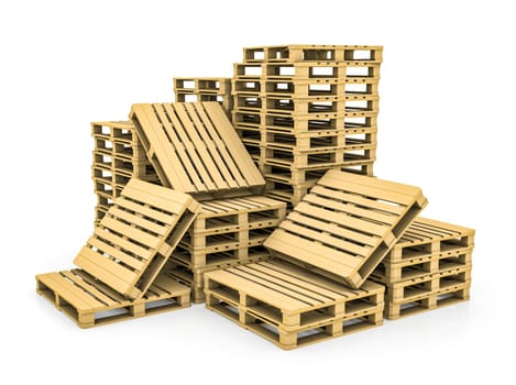 Wooden pallet. Isolated on white. 3D illustration