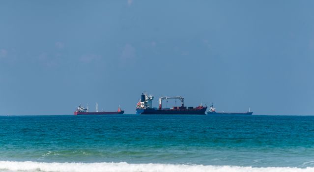 marine industrial landscape, cargo ships in the sea
