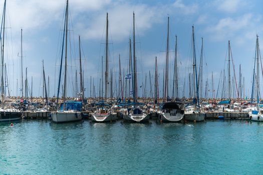 seascape, moored sailing ships at the pier