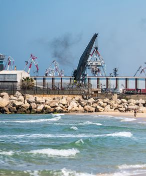 marine industrial landscape, loading port cranes