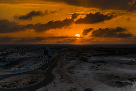 landscape in the desert colorful sky at sunset