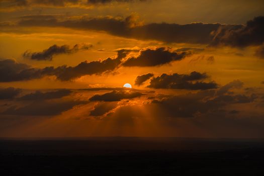countryside, color sky at sunset in the desert