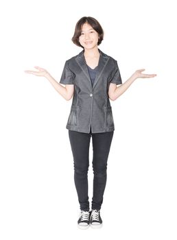 Close up young woman short hair with shirt , Cutout isolated on white background