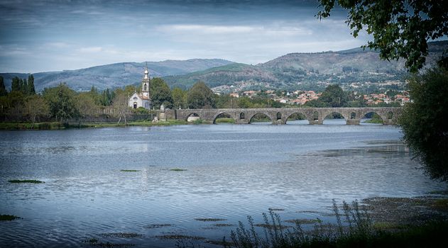 Roman bridge crossing the Rio Lima in Ponte de Lima, Camino de Santiago, Portugal