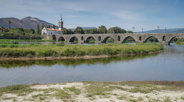 Roman bridge crossing the Rio Lima in Ponte de Lima; Camino de Santiago; Portugal