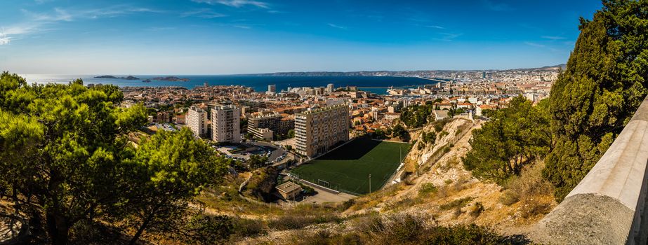 Marseille and its football field seen from Notre-dame-de-la-garde