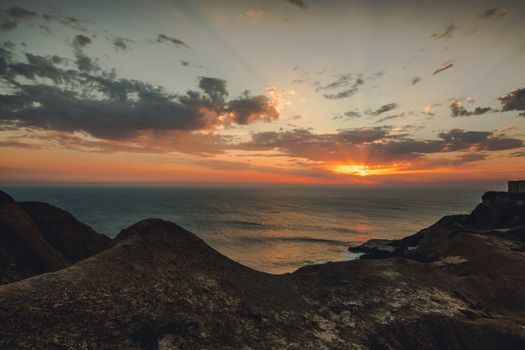 Beautiful sunset colors of somewhere in the Portugal Coast