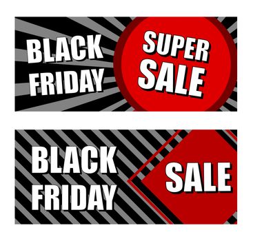 black friday super sale - red black flat design banners, business holiday shopping concept