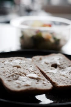 Eat near computer keyboard. Delicious fresh salad with mayo.