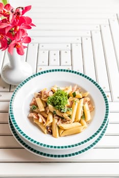 Bacon Aglio olio pasta with garlic and chilli