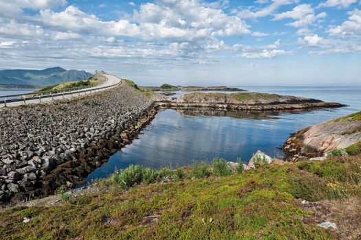 Panoramic view of the Atlantic road and the ocean in Hulvagen, Norway