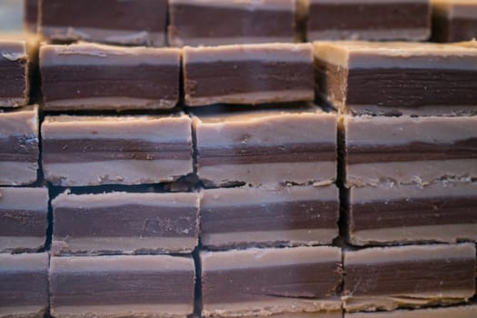 A group of pieces of cremino, typical recipe of Turin pastry