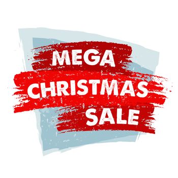 mega christmas sale - text in red blue drawn banner, business holiday shopping concept