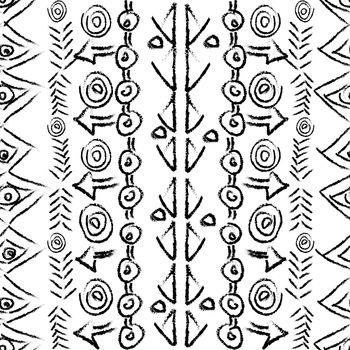 Hand drawn seamless pattern with ethnic geometrical motifs