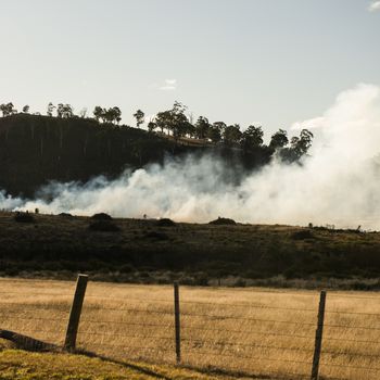 Bush fire in a country town in Hobart, Tasmania.