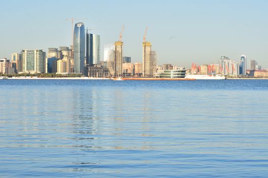 Baku Cityscape,the capital of Azerbaijan is loated by the Caspian Sea shore