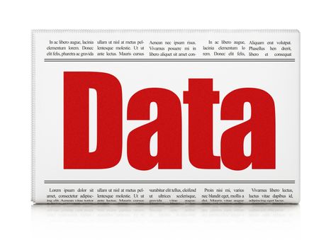 Data concept: newspaper headline Data on White background, 3D rendering