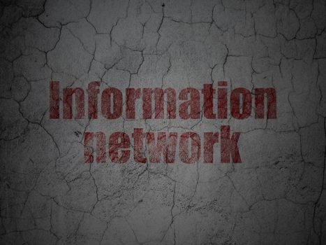 Information concept: Red Information Network on grunge textured concrete wall background