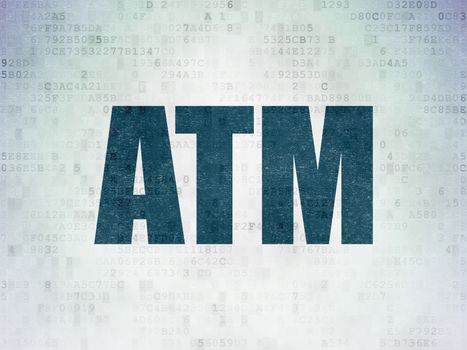Banking concept: Painted blue word ATM on Digital Data Paper background