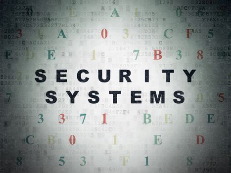 Privacy concept: Painted black text Security Systems on Digital Data Paper background with Hexadecimal Code