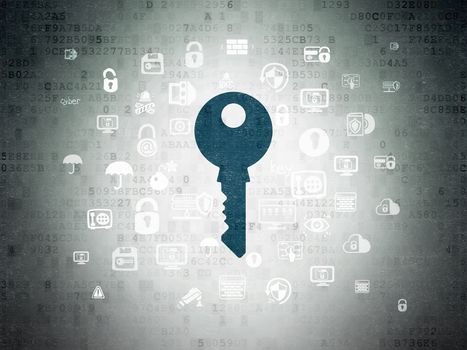 Privacy concept: Painted blue Key icon on Digital Data Paper background with  Hand Drawn Security Icons
