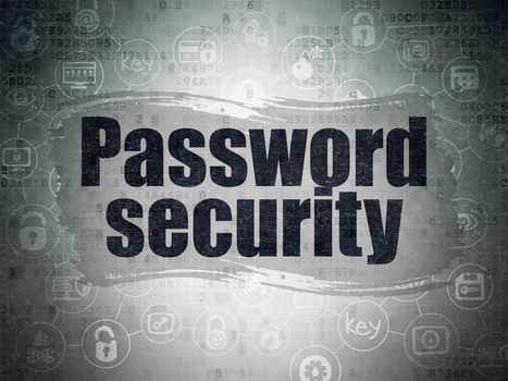 Security concept: Painted black text Password Security on Digital Data Paper background with  Scheme Of Hand Drawn Security Icons