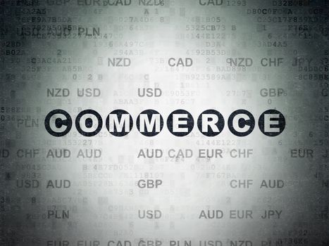 Business concept: Painted black text Commerce on Digital Data Paper background with Currency