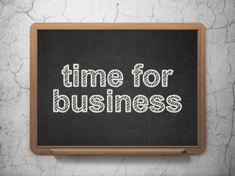 Finance concept: text Time for Business on Black chalkboard on grunge wall background, 3D rendering