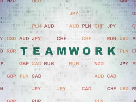 Business concept: Painted green text Teamwork on Digital Data Paper background with Currency