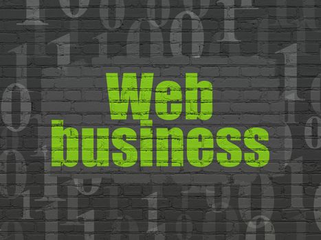 Web development concept: Painted green text Web Business on Black Brick wall background with  Binary Code