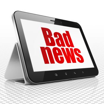 News concept: Tablet Computer with red text Bad News on display, 3D rendering