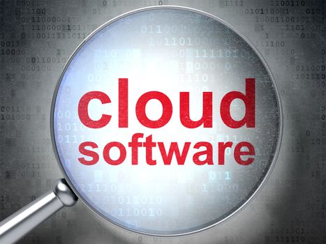 Cloud technology concept: magnifying optical glass with words Cloud Software on digital background, 3D rendering