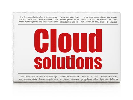 Cloud computing concept: newspaper headline Cloud Solutions on White background, 3D rendering