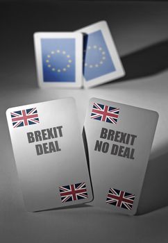 Playing cards marked with brexit deal and no deal