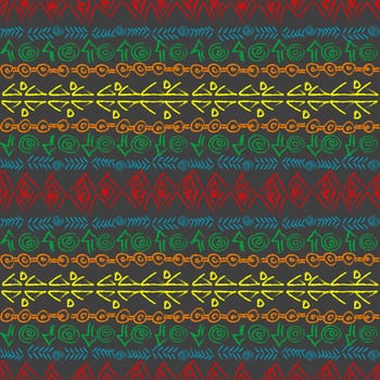 Hand drawn colorful pattern with ethnic motifs