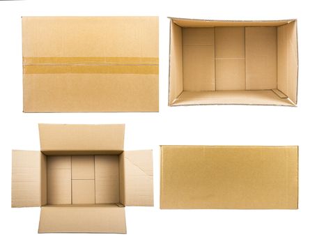 Cardboard box mockup set. Isolated on white