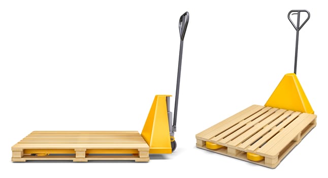 Set of Pallet Jacks on White Background. 3d illustration