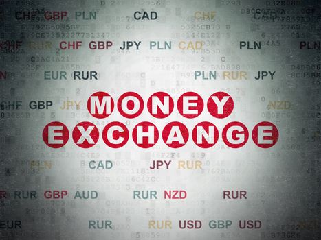 Currency concept: Painted red text Money Exchange on Digital Data Paper background with Currency