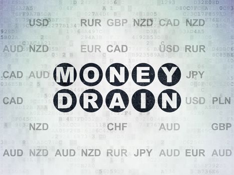 Banking concept: Painted black text Money Drain on Digital Data Paper background with Currency