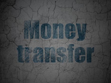 Currency concept: Blue Money Transfer on grunge textured concrete wall background